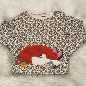 Mini Boden Cream Floral Sweatshirt with Orange Fox Appliqué